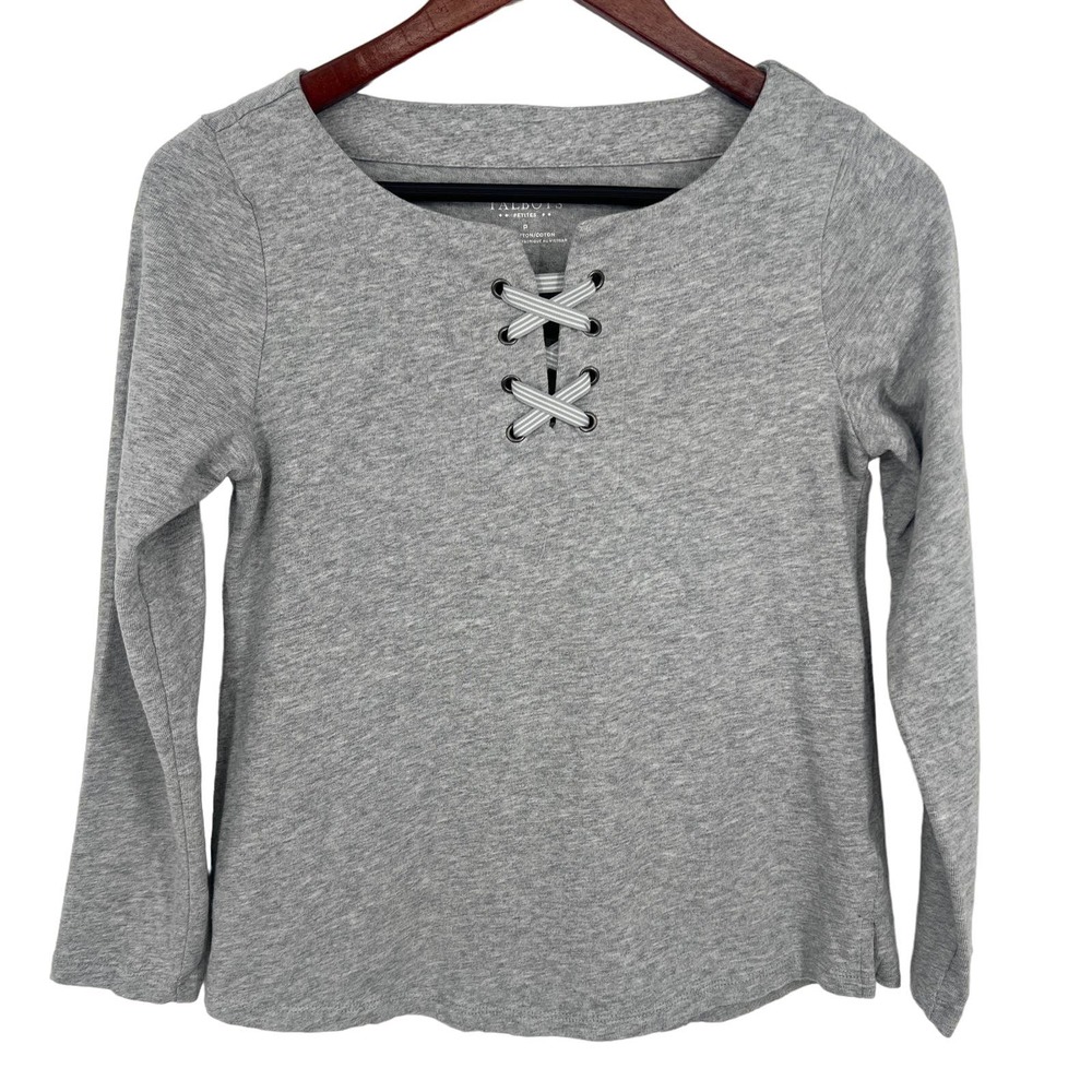 Talbots Womens Petite Small Grey Long Sleeve Blouse Shirt Top Fall Winter Lounge